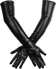 [Psyqtsuary] Long Elbow Gloves, Women's Faux Leather Adult Long Gloves, Women Sexy Wet Look Black Long Gloves, Long Opera Party Gloves, Leather Gloves Long Cat Woman Accessories, Patent Sexy Wet Look Gloves,