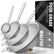 Walfos Extra Fine Mesh Strainer Set of 4-9.5", 7", 4.7", 2.8", Stainless Stee...