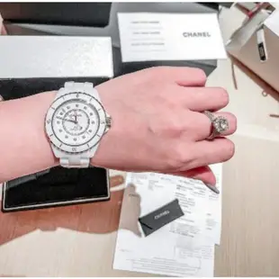 CF店二手chanel 小香 J12 石英女錶 帶鑽 腕錶 手錶 白陶瓷