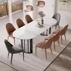 Oval Shape Marble Inspired Dining Table Matte Finish Sintered Stone Top 2 Size