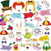 Alice in Wonderland Photo Booth Props by Tvorvik - 40pcs Mad Hatter Tea Party Decorations for Alice-Themed Parties