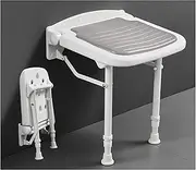 Fold Down Shower Seat Wall Mounted with Legs, Folding Shower Seat Wall Mounted Bathroom Bathtub Safety Stool Adjustable Height for Adults,Pregnant Woman, Seniors, Elderly and Disabled