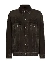 Dolce Gabbana Laser-Etched DG Logo Denim Jacket IT48 Black