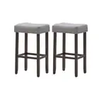 74cm Set Of 2 Saddle Barstools With Backless Nailhead Fabric Seat Grey
