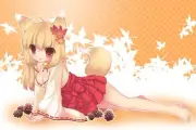 Anime girls blonde animal ears skirt miko original Playmat Gaming Mat Desk