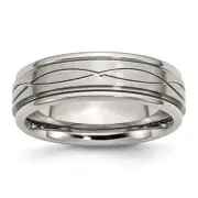 Stainless Steel Polished/Brushed Criss-cross Design 7mm Ridged Edge Band