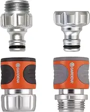 Gardena (39042 Heavy Duty 4 Piece Premium Metal Quick Connector Garden Hose Starter Set - Quick Connect Water Fittings and Accessories in Seconds. Includes Male and Female Leak Free adapters