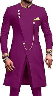 [JEShifangjiusu] African Clothes Men's Suit Suit Pants Set With Waist Blazer Embroidery Chain, Redea2, 4XL