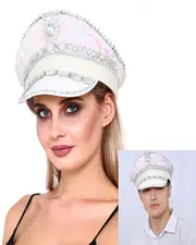 White Sequins Burning Man Pride Mardi Gras Hat