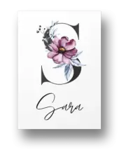 Children's Nursery Name Initial Monogram Personalised Print Purple Flower Birth