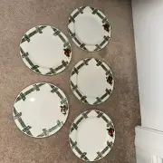Cades Cove Collection Apple Citation Salad Plates Set of 5 Green Plaid 7.75" New