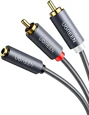 UGREEN 3.5mm Female to 2 RCA Male Stereo Audio Y Cable Adapter Gold Plated Compatible for Smartphones, MP3, Tablets, Home Theater (0.2M)