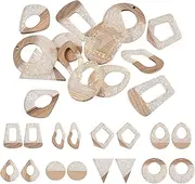[Spritewelry] Wooden Resin Charms DIY Earrings Charms Geometric Wooden Boho Charms Mixed Shapes Wooden Pieces Charms Teardrop Triangle Round Circle Rhombus Wooden Pendants for Jewelry Making