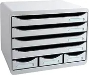Exacompta - Ref 307740D - Store-Box EcoBlack Plus - 7 Drawers Set - 270 x 355 x 271mm in Size, Suitable for A4+ Documents, 3 Small Drawers for Accessories - Light Grey