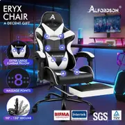 ALFORDSON Gaming Chair Office Massage Computer Racing Seat PU Leather White