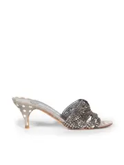 Grey Crystal Embellished Heeled Sandals