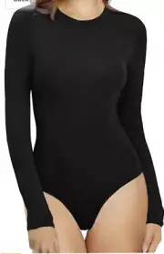 MANGOPOP Women's Size Small Long Sleeve Bodysuit Crewneck Black NEW NWT