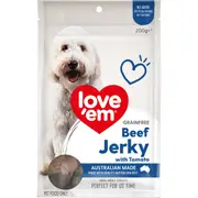 Love 'Em Grain Free Dog Treats Beef Jerky With Tomato 200g