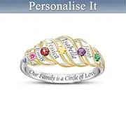 'Our Family Is A Circle Of Love' Personalised Engraved Birthstone Ring