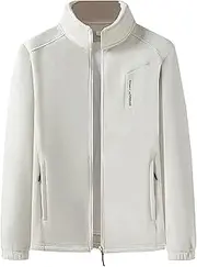 [Generic] Mens Nylon Staff Jacket Solid Color Stand Collar Fleece Reinforced Windproof Warm Fleece Jacket With Double Side Zipper Pocket Big Mens Casual Jackets