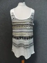 Oasis Sequined Vest Top Ivory/Multi UK S RRP £35 LN039 CC 07