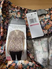 NWT Berkley Jensen Printed Flutter Sleeve Top womens XXL