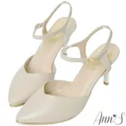 Ann’S訂製仙女鞋-綿羊皮顯瘦V口後拉帶尖頭電鍍直跟鞋-黑
