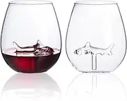 Stemless Wine Glass with Shark Inside, 16 OZ Large Capacity Unique Wine Glasses with 3D Shark Marker Wedding Birthday Gifts for Sea Ocean Lovers