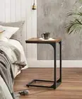 C-Shaped End Table, Small Side Table, Sofa Table Metal Frame Rustic Brown