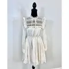 Self Portrait Broderie Mini Dress in Ivory Size 2 Chiffon Lace Mock Neck Lined