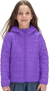 [WELAKEN] Lightweight Heart Quilted Cotton Puffer Jacket for Girls & Kids Zip Up Hooded Coat with Kangaroo Pocket