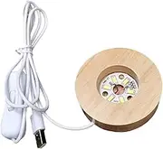 Generic LED Lamp Base, 70mm Wooden Lights Display Base USB Powered Lamp Base Stand for 3D Crystal Ball Jewelry Glass Resin Art Vase Acrylic - White Light