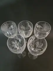 Hand Etched Italian Crystal Goblet Sandblasted Wine Glass 11.5oz Dragonfly Heron