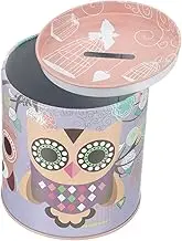 DOITOOL Cute Money Tin Piggy Bank Owl Pattern Coin Saving Jar for Kids Metal Kids Piggy Bank Educational Coin Container