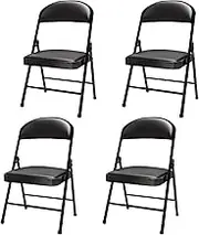 QMNUZCFD Folding Chair with Backrest, Padded Folding Chairs, Load Capacity 200 kg, for Indoor and Outdoor Events, Stackable with Non-Slip Feet, Pack of 4 (Black)