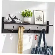 Wall-Mounted Shelf with Hooks - 28.9 Inch Entryway Black-28IN with shelf