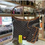 原廠全新正品GOYARD 戈雅 HOBO BAG 黑色拼焦糖皮革邊圖騰紅愛心印花銀釦拉鍊肩背包彎月包 購物袋