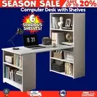 LARGE Computer Desk with 6 Storage Shelves Home Study Office Workstation Storage