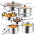 10-Piece Pots and Pans Set Stainless Steel Cookware Set- Includes Ergonomic Hand