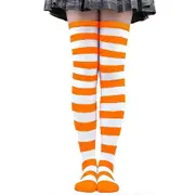 Socks, Stockings, Women's Japanese Striped Over-the-knee Socks, Thigh Socks, Cosplay Anime Women's S Orange white wide strip 43 One size