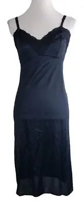 VTG Nancy King Lingerie Women Dress Full Slip Black Size 34 Nylon Side Slit 2172