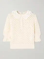 [Chloé] Chloé - Lace-trimmed Cotton, Alpaca And Silk-blend Polo Sweater - Cream - large large Cream