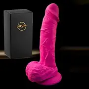 Sex toy for Women 7 Inch rose red Realistic healthy Soft Liquid Silicone Dildo, Strong Suction Cup Ultra Soft Lifelike Thick Anal Dildo for Men G spot Stimulator with Curved Shaft and Balls Throat Trainer