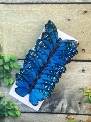 12 Large Feather Blue Monarch Butterflies 5inch- Artificial Blue butterfly picks