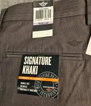 Dockers Signature Khaki Mens Pants 38x32 Gray Stripe Flat Front Straight Fit NEW