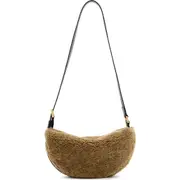 AllSaints Half Moon Genuine Shearling Crossbody in Teddy Brown at Nordstrom One Size