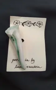 PORCELAIN PIN BROOCH BY LINDA BEAUDION HANDMADE POTTERY STUDIO ART MINT GREEN