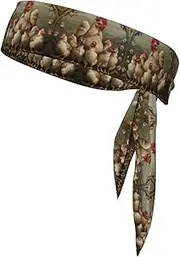 [YANYU] A Brood of Chickens Print Sports Head Tie Sweat Wicking Head Tie Quick Dry Adjustable for Men and Women