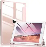 Witzon Compatible with Apple iPad 9th Generation Cover with Pencil Holder, Clear Transparent Back Shockproof Protective Smart Covers for iPad Case 10.2 inch 9th 8th 7th Gen (2021/2020/2019), Sand Pink