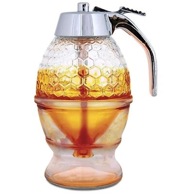Honey Dispenser No Drip Glass Maple Syrup Dispenser Honey Jar with Stand